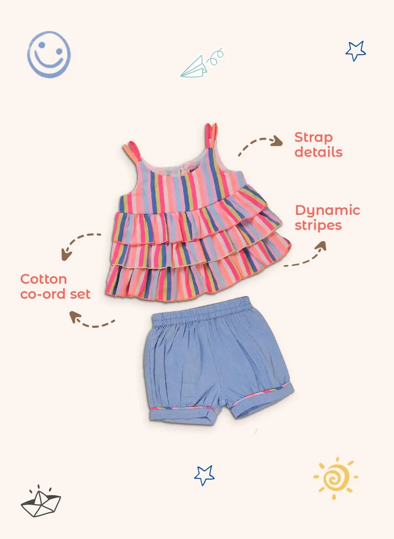 Nautinati Girls' Striped Ruffled Top & Shorts Co-ord Set